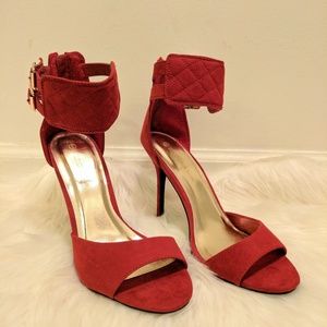 Red Faux Suede Heels